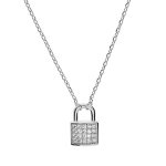 Collier en argent rhodi chane avec pendentif cadenas pav d'oxydes blancs sertis 40 + 5cm