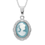 Collier en argent rhodié chaîne avec pendentif camée bleu 40 + 5cm Collier en argent rhodié chaîne avec pendentif camée bleu 40 + 5cm