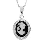 Collier en argent rhodié chaîne avec pendentif camée noir 40 + 5cm Collier en argent rhodié chaîne avec pendentif camée noir 40 + 5cm