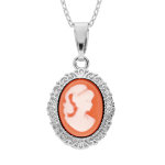 Collier en argent rhodié chaîne avec pendentif camée rose 40 + 5cm Collier en argent rhodié chaîne avec pendentif camée rose 40 + 5cm