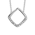 Collier en argent rhodi chane avec pendentif carr ajour avec moiti orne d'oxydes blancs sertis ...