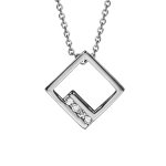 Collier en argent rhodi chane avec pendentif carr ajour et oxydes blancs sertis - longueur 40cm + ...