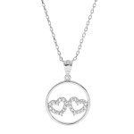 Collier en argent rhodi� cha�ne avec pendentif cercle double coeur pav�s d'oxydes blancs 40 + 5cm