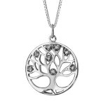 Collier en argent rhodi chane avec pendentif cercle suspendu avec arbre de vie dcoup et orn d'oxydes ...