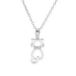 Collier en argent rhodi chane avec pendentif chat ajour 40 + 5cm