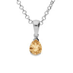 Collier en argent rhodi� cha�ne avec pendentif citrine v�ritable en forme de poire 8x6mm longueur 40 ...