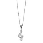 Collier en argent rhodi� cha�ne avec pendentif cl� de sol orn�e d'oxydes blancs - longueur 42cm + 3cm ...