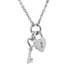 Collier en argent rhodi chane avec pendentif clef et cadenas lisse 40 + 4cm