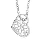 Collier en argent rhodi chane avec pendentif coeur ajour en forme de fleur - longueur 42cm + 3cm de ...