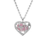 Collier en argent rhodi chane avec pendentif coeur ajour et oxyde rose 39 + 4cm