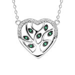 Collier en argent rhodi� cha�ne avec pendentif coeur avec arbre de vie empierr� vert 40 + 5cm
