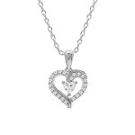Collier en argent rhodi� cha�ne avec pendentif coeur contour oxydes blancs 42 + 3cm