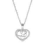 Collier en argent rhodi� cha�ne avec pendentif coeur contour oxydes blancs sertis 40 + 5cm