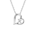 Collier en argent rhodié chaîne avec pendentif coeur et croix oxydes blancs 42 + 3cm Collier en argent rhodié chaîne avec pendentif coeur et croix oxydes blancs 42 + 3cm