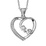 Collier en argent rhodi� cha�ne avec pendentif coeur �vid� avec boucle  love  � l'int�rieur et oxydes ...
