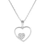 Collier en argent rhodi chane avec pendentif coeur vid avec petit coeur oxydes blancs sertis 40 + ...