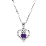 Collier en argent rhodi� cha�ne avec pendentif coeur gros amethyste v�ritable 40 + 5cm
