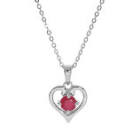 Collier en argent rhodi� cha�ne avec pendentif coeur gros oxyde rose serti 40 + 5cm