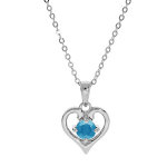 Collier en argent rhodi� cha�ne avec pendentif coeur gros topaze bleu v�ritable 40 + 5cm