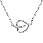Collier en argent rhodi� cha�ne avec pendentif coeur oxydes blancs sertis 38cm + 4cm