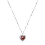 Collier en argent rhodi� cha�ne avec pendentif coeur oxyde grenat 42 + 3cm