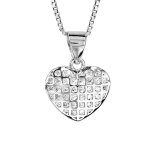 Collier en argent rhodi� cha�ne avec pendentif coeur quadrill� en oxydes blancs sertis - longueur 41cm ...