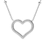 Collier en argent rhodi� cha�ne avec pendentif coeur torsad� �vid� 40 + 5cm