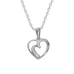 Collier en argent rhodi� cha�ne avec pendentif coeur torsade d'oxydes blancs 42 + 3cm
