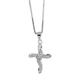 Collier en argent rhodié chaîne avec pendentif croix chrétienne en 2 rubans ouvragés - longueur 42cm Collier en argent rhodié chaîne avec pendentif croix chrétienne en 2 rubans ouvragés - longueur 42cm