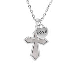 Collier en argent rhodié chaîne avec pendentif croix contour nacre blanche et coeur love 39 + 4cm Collier en argent rhodié chaîne avec pendentif croix contour nacre blanche et coeur love 39 + 4cm