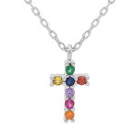 Collier en argent rhodié chaîne avec pendentif croix empierrée multi couleurs 40 + 4cm Collier en argent rhodié chaîne avec pendentif croix empierrée multi couleurs 40 + 4cm