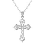 Collier en argent rhodié chaîne avec pendentif croix filigrane et oxyde blanc 40 + 5cm Collier en argent rhodié chaîne avec pendentif croix filigrane et oxyde blanc 40 + 5cm
