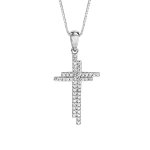Collier en argent rhodié chaîne avec pendentif croix oxydes blancs sertis 42cm + 3cm Collier en argent rhodié chaîne avec pendentif croix oxydes blancs sertis 42cm + 3cm