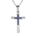 Collier en argent rhodié chaîne avec pendentif croix et oxydes bleu longueur 40 + 4cm Collier en argent rhodié chaîne avec pendentif croix et oxydes bleu longueur 40 + 4cm