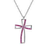 Collier en argent rhodié chaîne avec pendentif croix et oxydes roses sertis longueur 40 + 5cm Collier en argent rhodié chaîne avec pendentif croix et oxydes roses sertis longueur 40 + 5cm