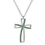 Collier en argent rhodié chaîne avec pendentif croix et oxydes verts sertis longueur 40 + 5cm Collier en argent rhodié chaîne avec pendentif croix et oxydes verts sertis longueur 40 + 5cm
