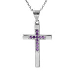 Collier en argent rhodié chaîne avec pendentif croix et oxydes violet longueur 40 + 4cm Collier en argent rhodié chaîne avec pendentif croix et oxydes violet longueur 40 + 4cm