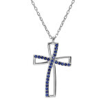 Collier en argent rhodié chaîne avec pendentif croix et oxydse bleus sertis longueur 40 + 5cm Collier en argent rhodié chaîne avec pendentif croix et oxydse bleus sertis longueur 40 + 5cm