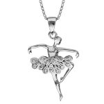 Collier en argent rhodi chane avec pendentif danseuse ballerine bras droits et tutu orn d'oxydes blancs ...