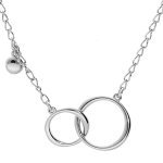 Collier en argent rhodi� cha�ne avec pendentif double cercle entrem�l� et pampille boule 40 + 5cm