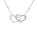 Collier en argent rhodi� cha�ne avec pendentif double coeur 1 lisse et 1 granit� cha�ne avec boules 40 ...
