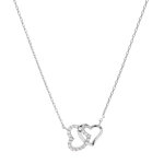 Collier en argent rhodi� cha�ne avec pendentif double coeur entrelac� et oxydes blancs sertis 42 + 3cm ...