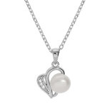 Collier en argent rhodi chane avec pendentif drap perle de culture d'eau douce blanche 8mm et oxydes ...
