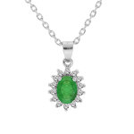 Collier en argent rhodié chaîne avec pendentif fleur d'emeraude véritable contour de topazes blanches ... Collier en argent rhodié chaîne avec pendentif fleur d'emeraude véritable contour de topazes blanches ...