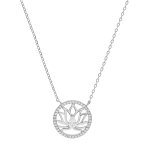 Collier en argent rhodi chane avec pendentif fleur de lotus contour cercle oxydes blancs sertis 39 ...