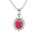 Collier en argent rhodi chane avec pendentif fleur de rubis vritable et contour de topazes blanches ...