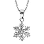 Collier en argent rhodi� cha�ne avec pendentif flocon de neige orn� d'oxydes blancs sertis - longueur ...