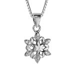 Collier en argent rhodi� cha�ne avec pendentif flocon de neige double lisse et orn� d'oxydes blancs sertis ...