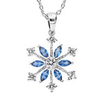 Collier en argent rhodi� cha�ne avec pendentif flocon de neige oxydes blancs sertis et navettes bleues ...