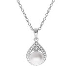 Collier en argent rhodi chane avec pendentif forme de goutte perle de culture d'eau douce blanche 8mm ...